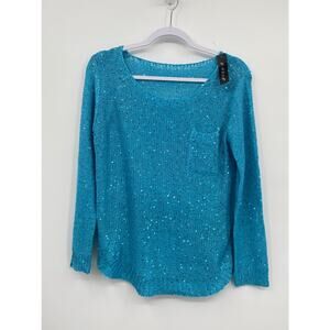 C-Mode Scoop Neck Pullover MSequin Knit Sweater Blue Size Small